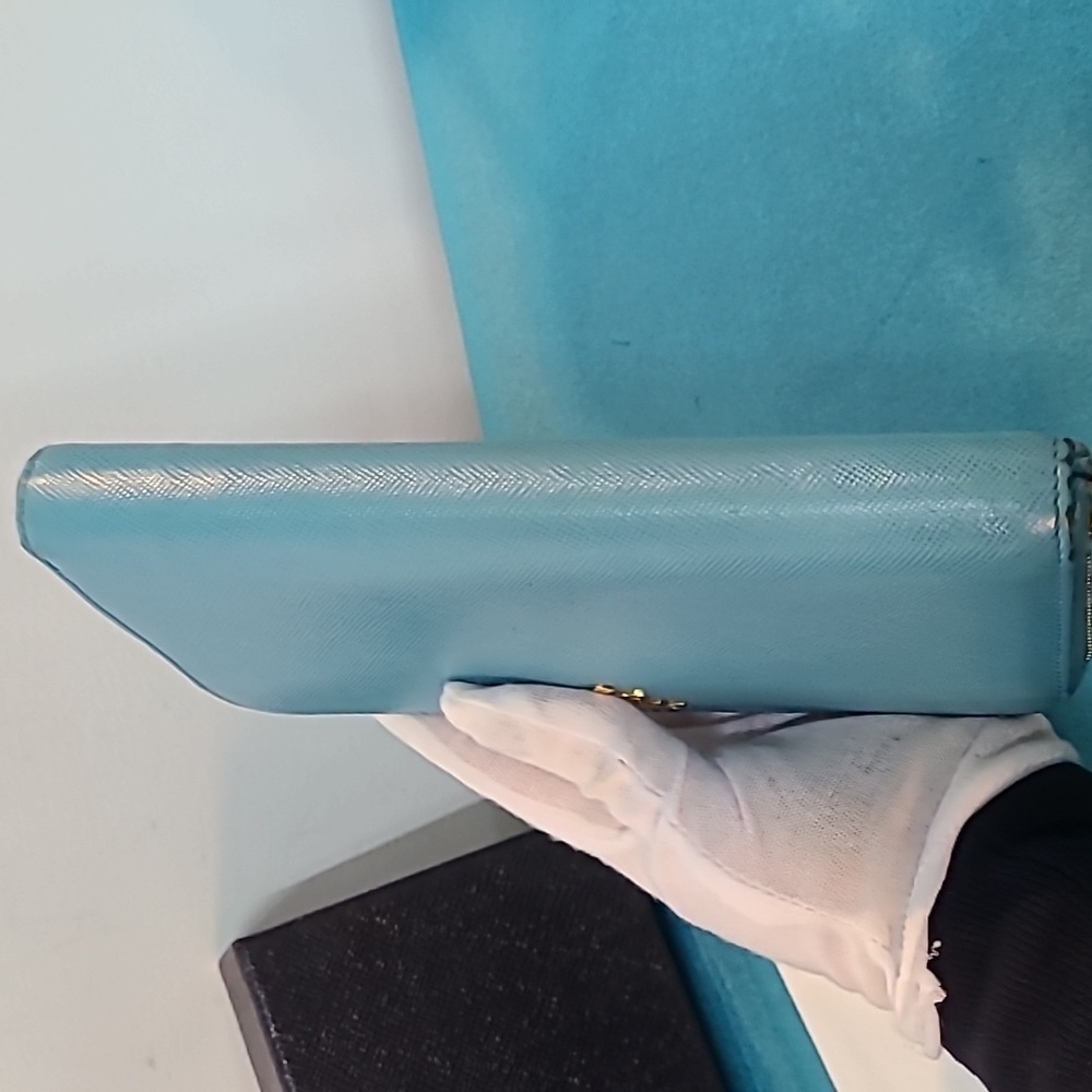 Prada Turquoise Zip Around Saffiano Leather Wallet - Picture 7 of 16